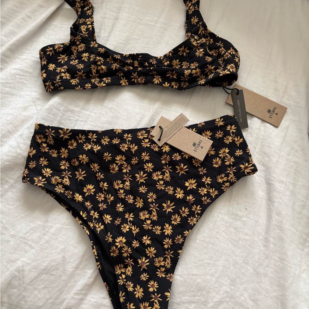 Black and Yellow Floral Bikini Set